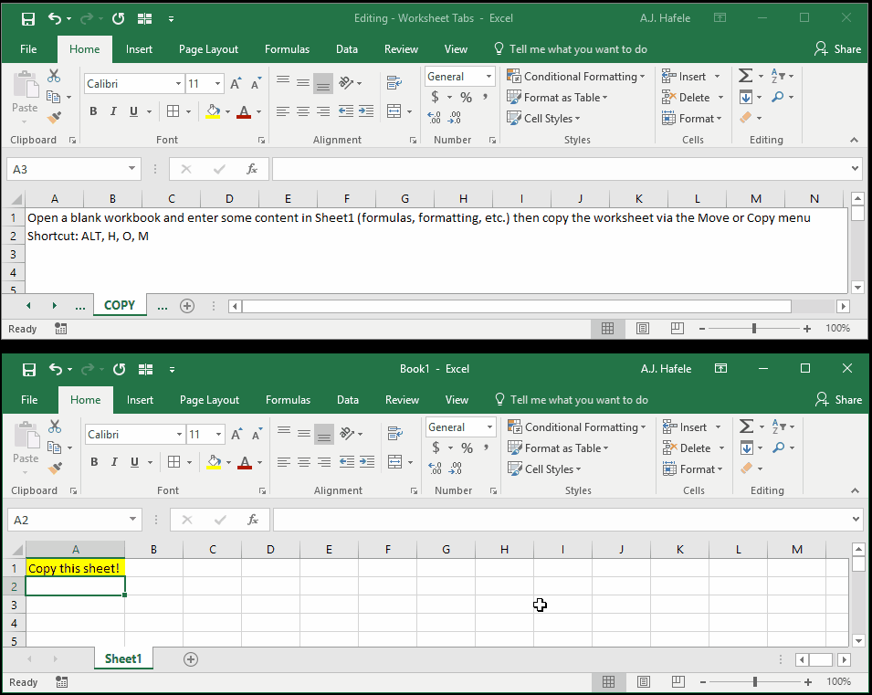 Worksheet Tabs