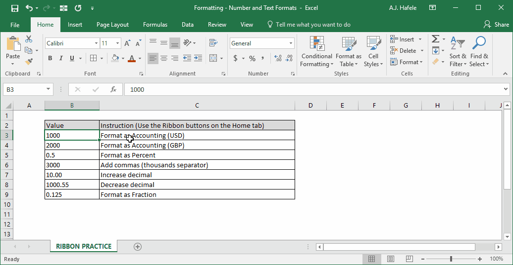 Number and Text Formats