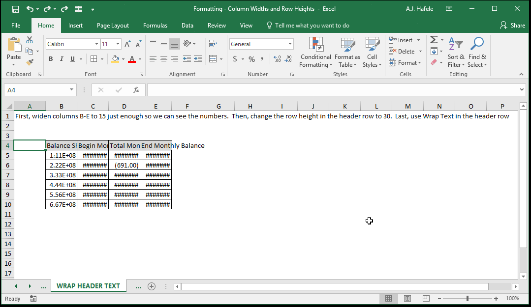 Column Widths and Row Heights