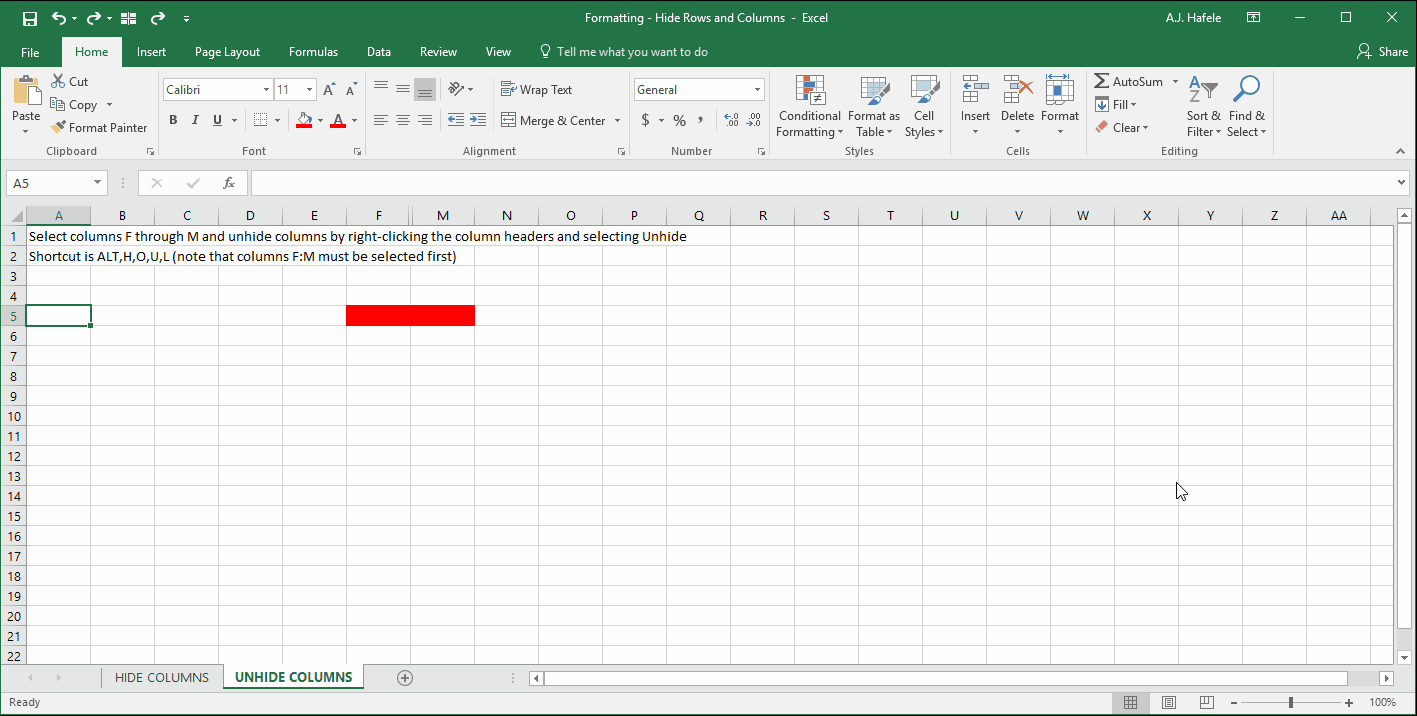 Hide Rows and Columns