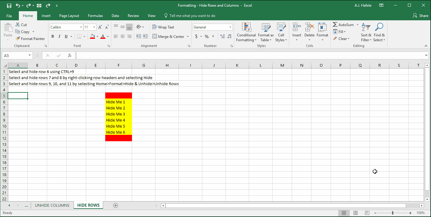 Hide Rows and Columns