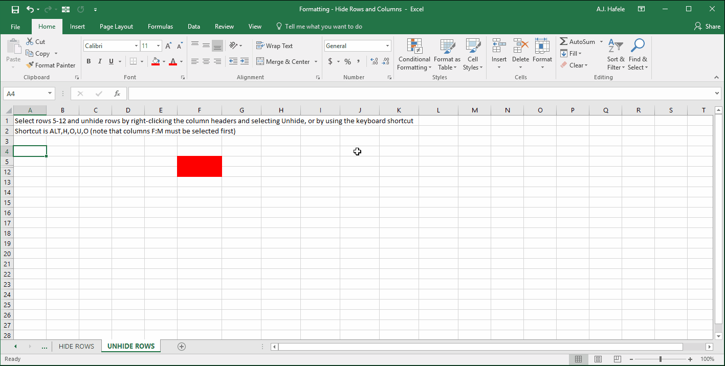 Hide Rows and Columns