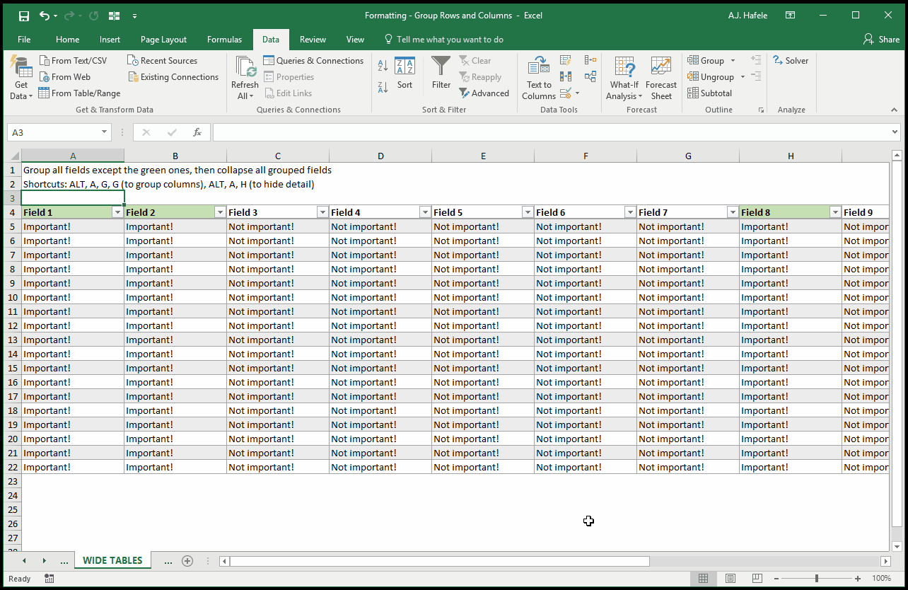 Group Rows and Columns