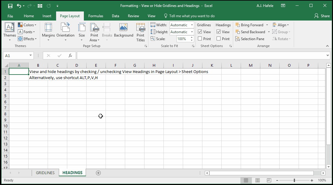 View or Hide Gridlines and Headings