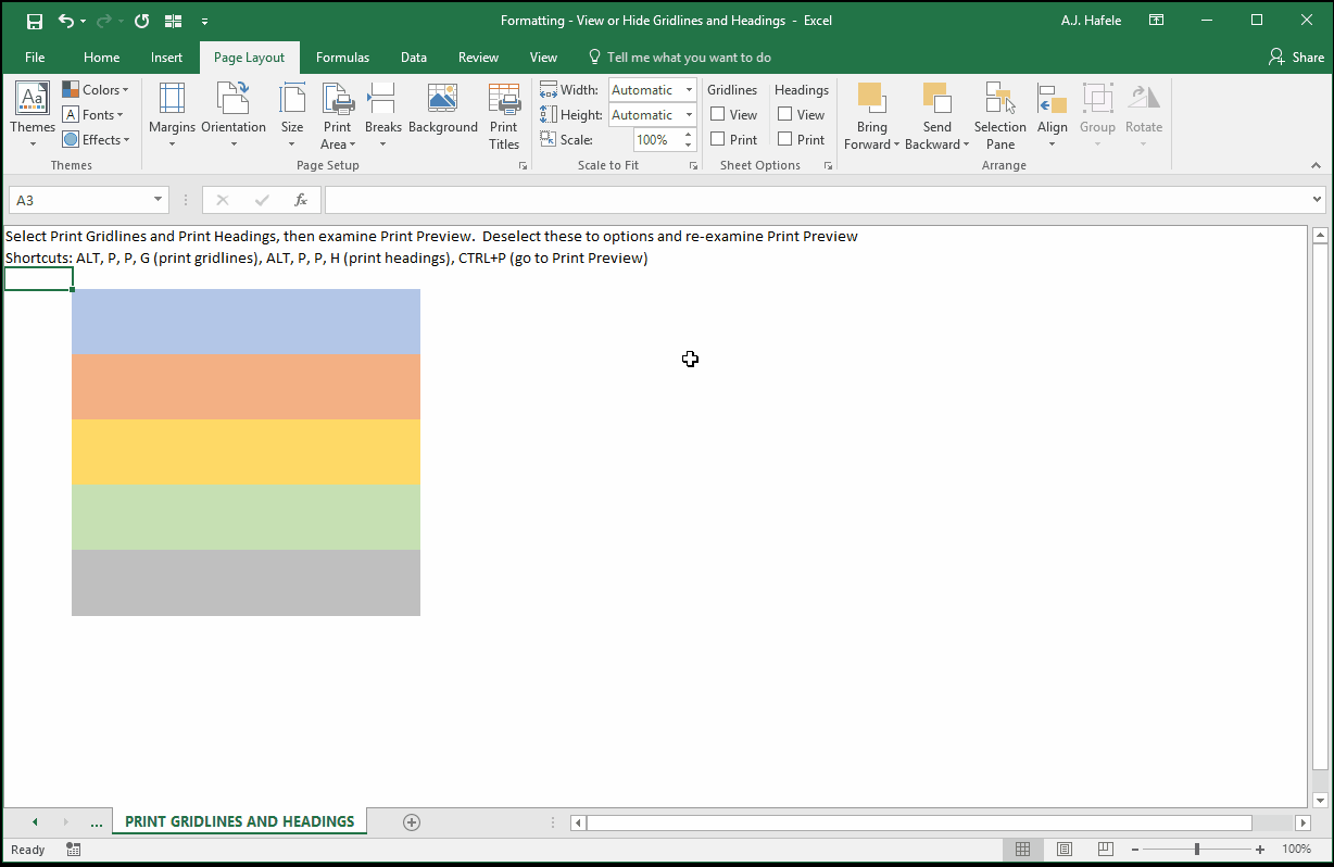 View or Hide Gridlines and Headings