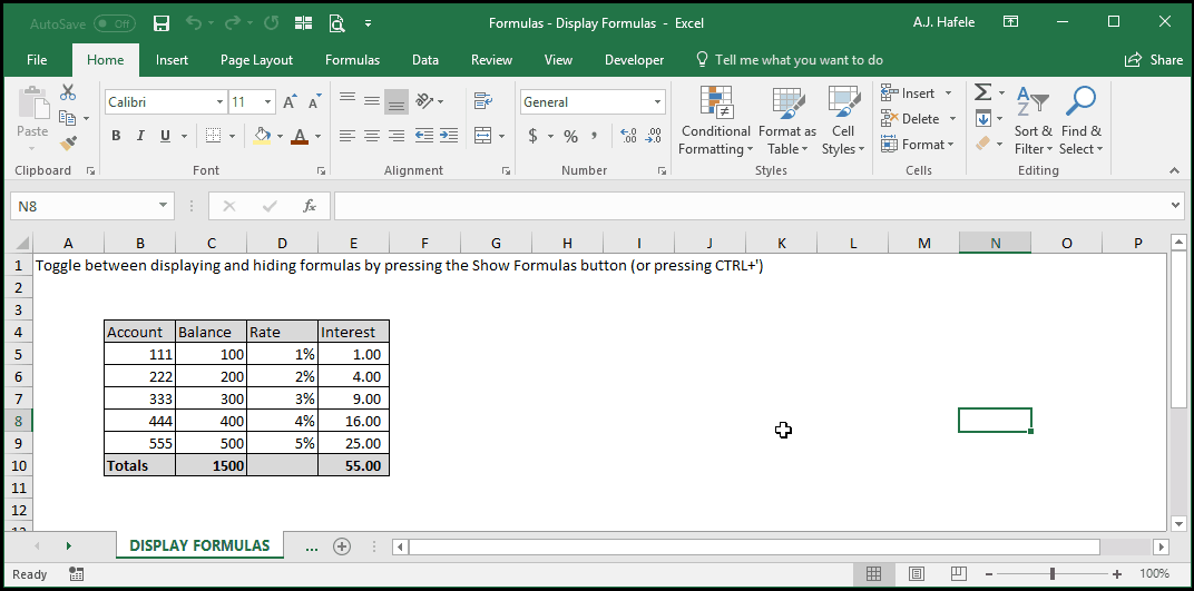 Display Formulas
