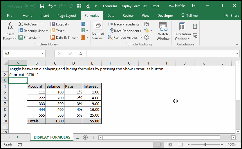 Display Formulas
