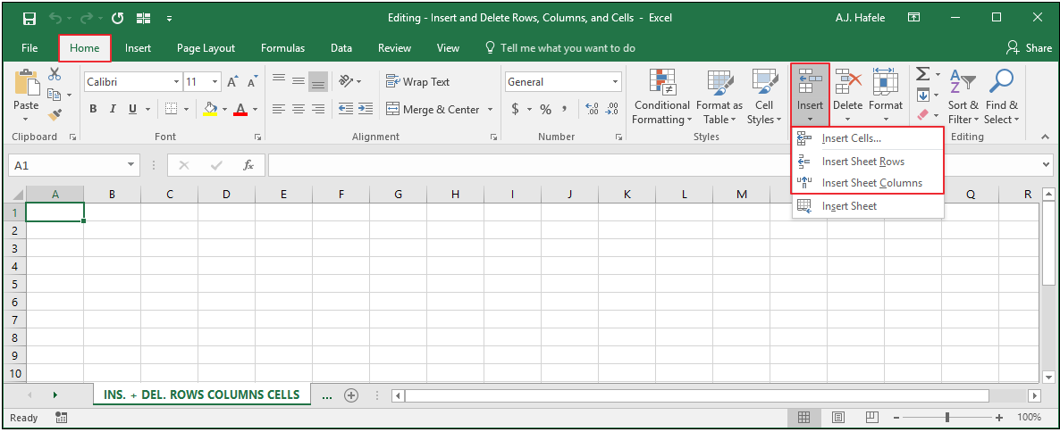 Insert And Delete Rows, Columns and Cells