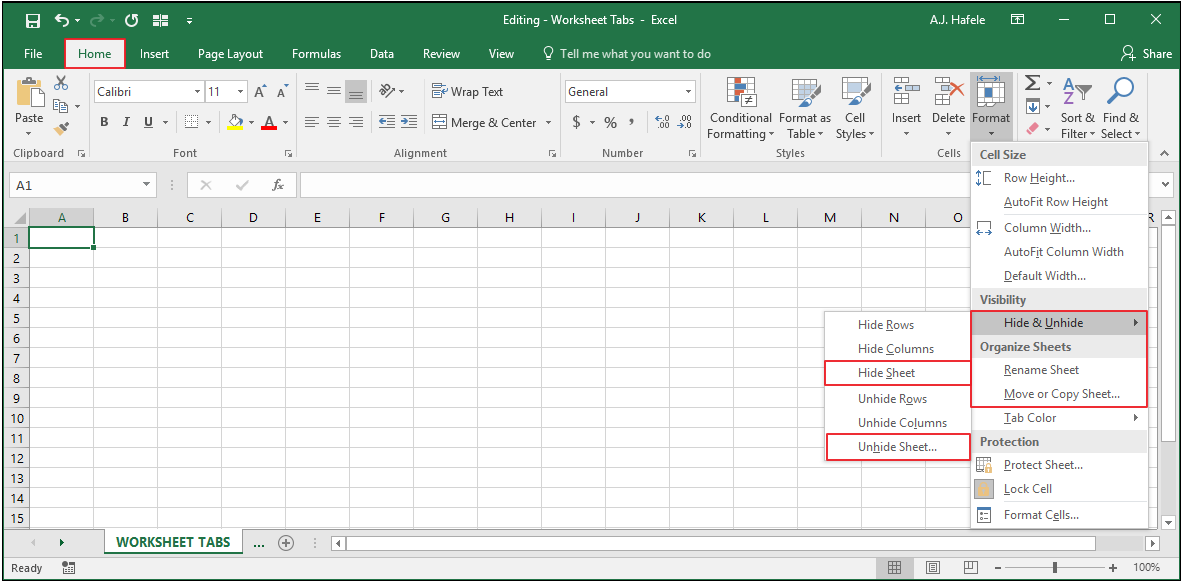 Worksheet Tabs