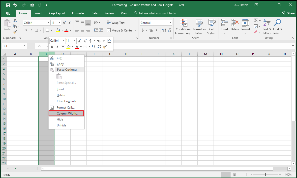 Column Widths and Row Heights