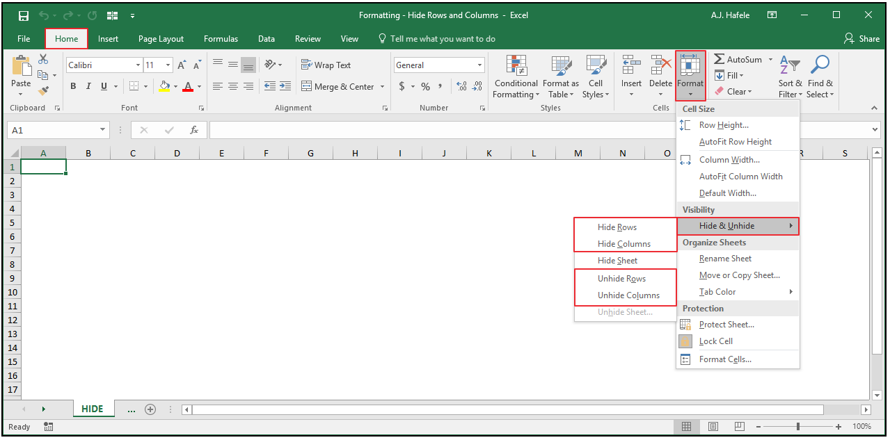 Hide Rows and Columns