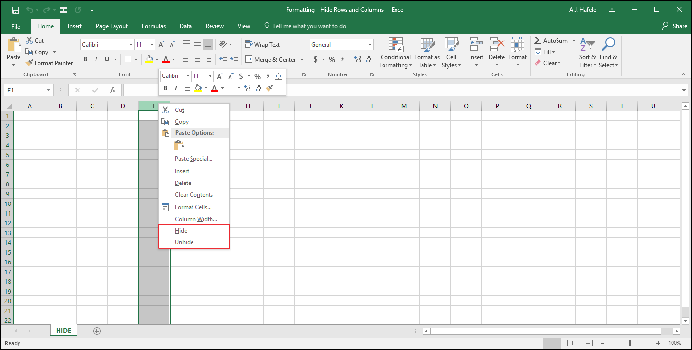 Hide Rows and Columns