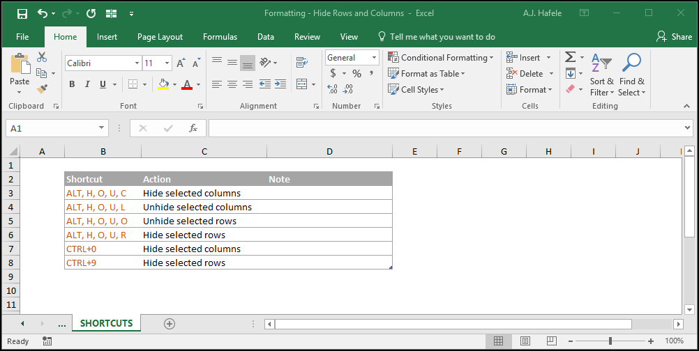 Hide Rows and Columns
