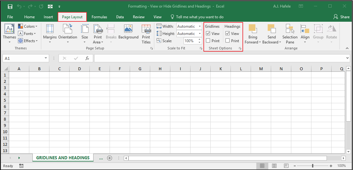 View or Hide Gridlines and Headings