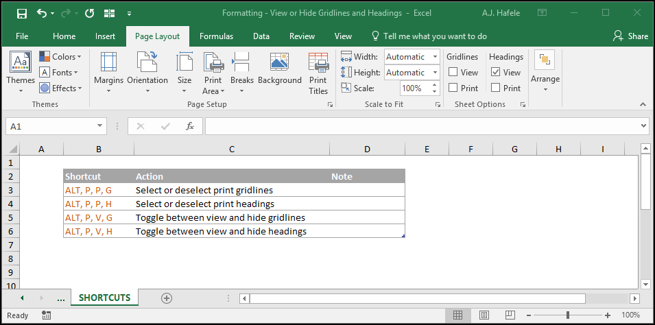 View or Hide Gridlines and Headings