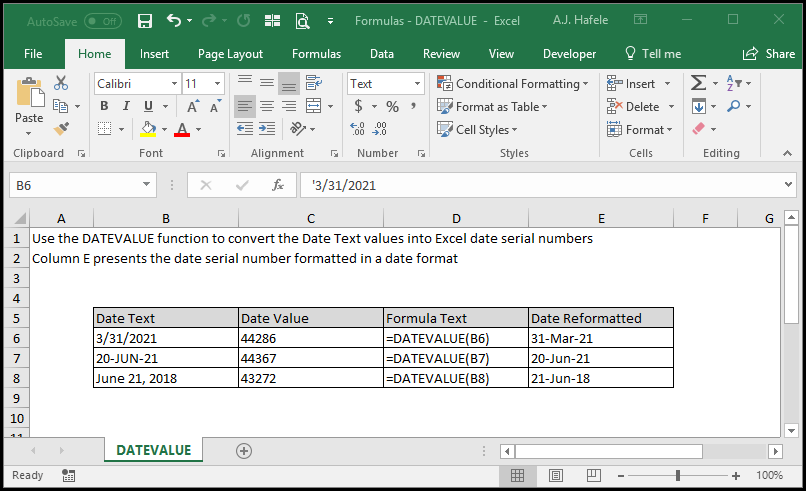 DATEVALUE