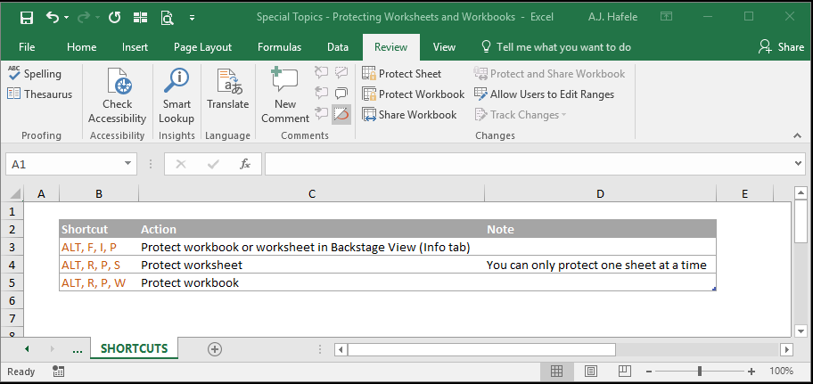 Protecting Worksheets and Workbooks